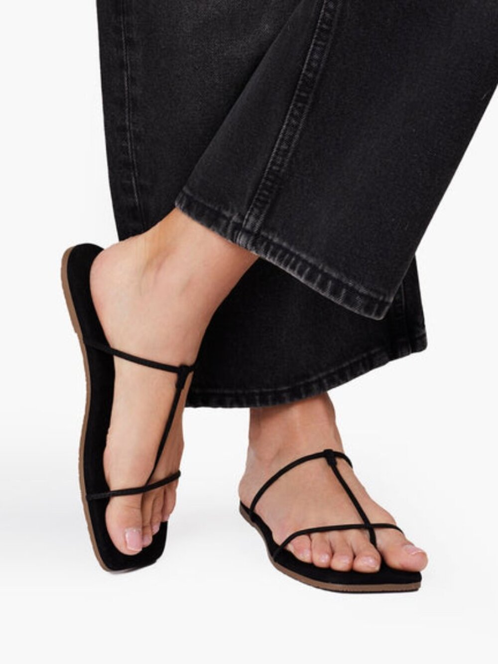 TKEES Chloe Sandal in Sable black suede leather strappy flip flop